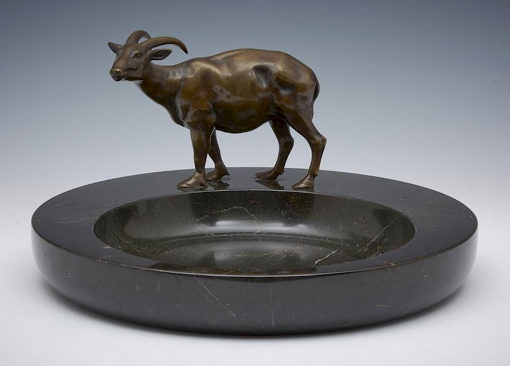 Appraisal: Bronze marble ashtray Large Deco black marble ashtray with bronze