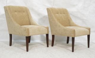 Appraisal: Pr Baker Style Upholstered Lounge Chairs Tapered square dark stained