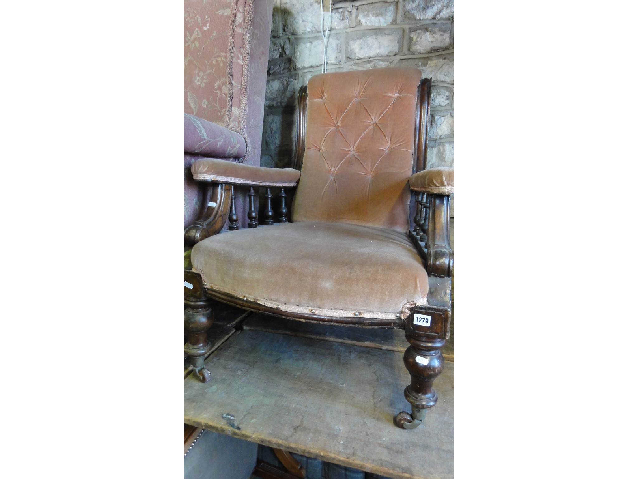 Appraisal: A Victorian drawing room chair with upholstered seat shaped buttoned