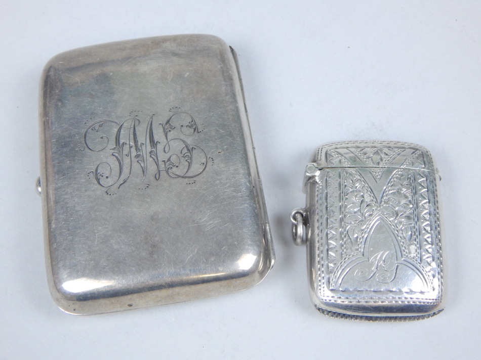 Appraisal: Two items of Edwardian small silver an engraved vesta case