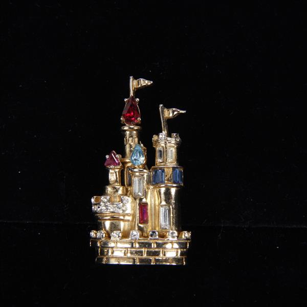 Appraisal: Coro Gold Pink Blue Jewels Fantasy Castle Brooch Pin H