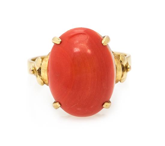 Appraisal: Sale Lot A Karat Yellow Gold and Coral Ring containing