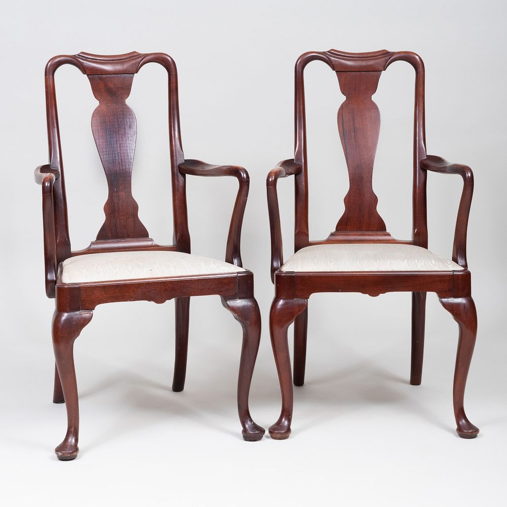 Appraisal: Pair of George II Style Mahogany Armchairs Each with drop