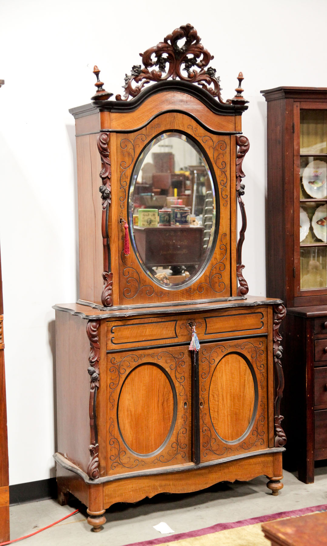 Appraisal: TWO PIECE VICTORIAN CABINET American mid to late th century