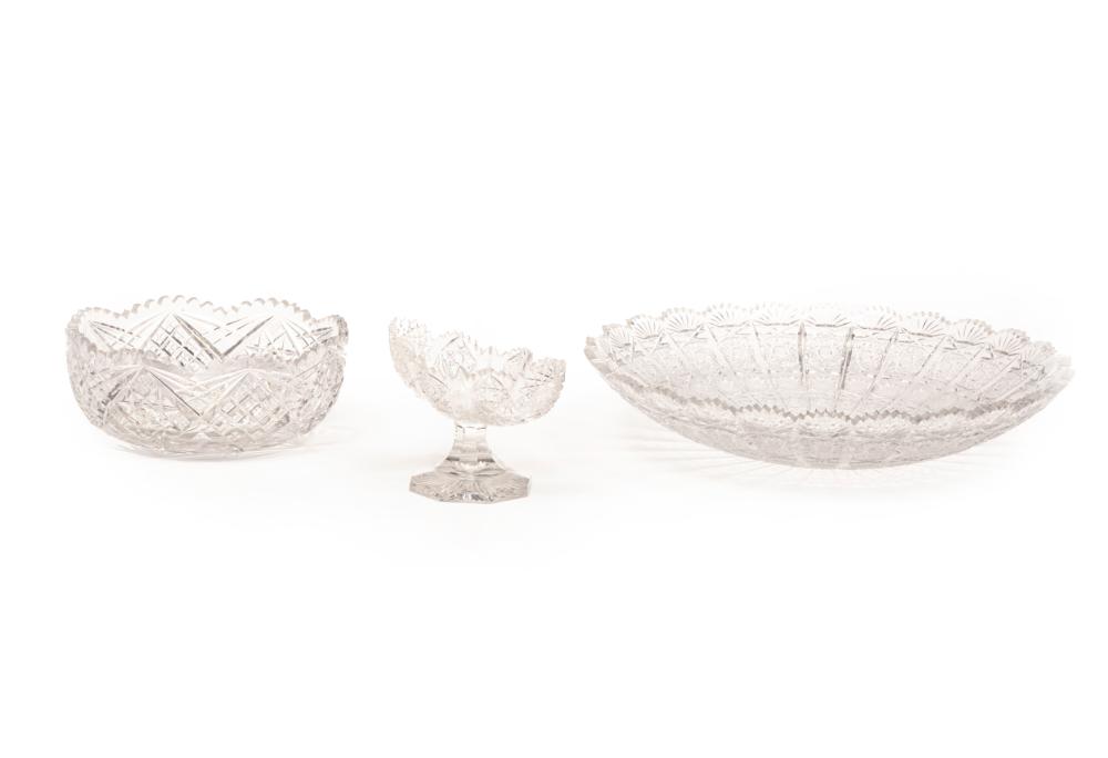 Appraisal: Three American Cut Glass Tablewares incl low bowl h in