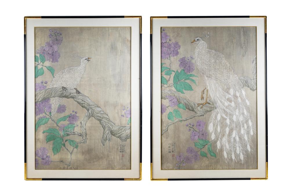 Appraisal: WAYNE E SMYTH AMERICAN - WHITE PEACOCKS PAIR OF PAINTINGSon