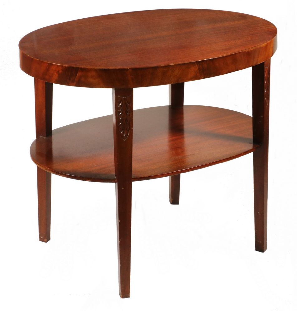 Appraisal: ART DECO TWO-TIER OVAL LAMP TABLE s Mahogany Broad Oval