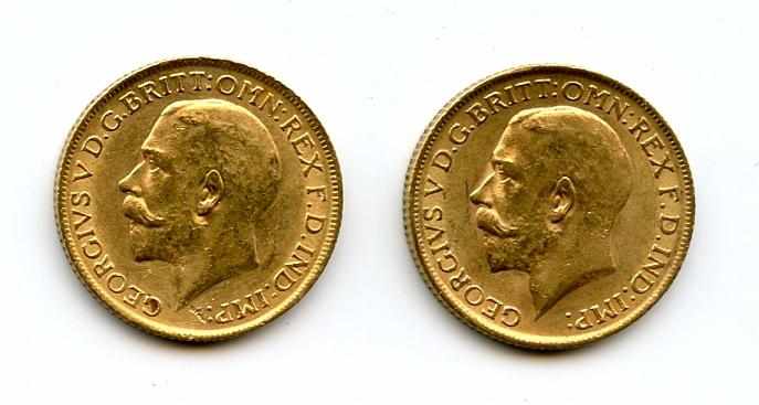 Appraisal: Great Britain George V Sovereigns KM- A pair of high