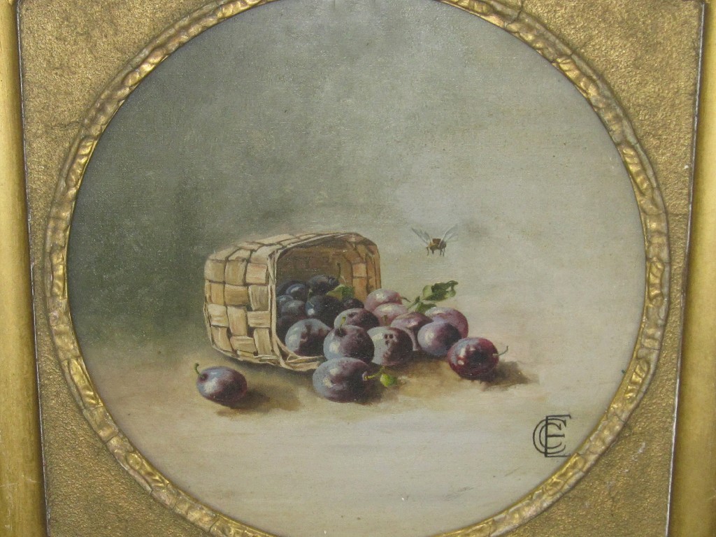 Appraisal: Oil on canvas 'Plums' monogrammed lower right