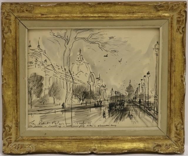 Appraisal: FRANZ BUEB - FL WATERCOLOR AND INKON PAPER PARISIAN STREET