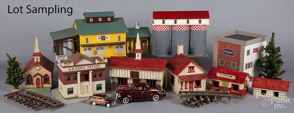 Appraisal: Large group of wood train layout buildings Large group of