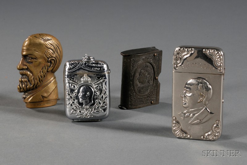 Appraisal: Four Commemorative Match Safes late th early th century comprising