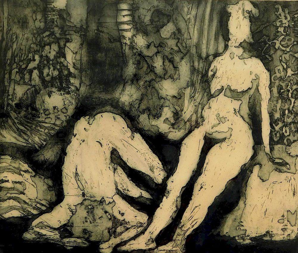 Appraisal: Kenneth Becker Surrealist Etching of Nude Women United States -