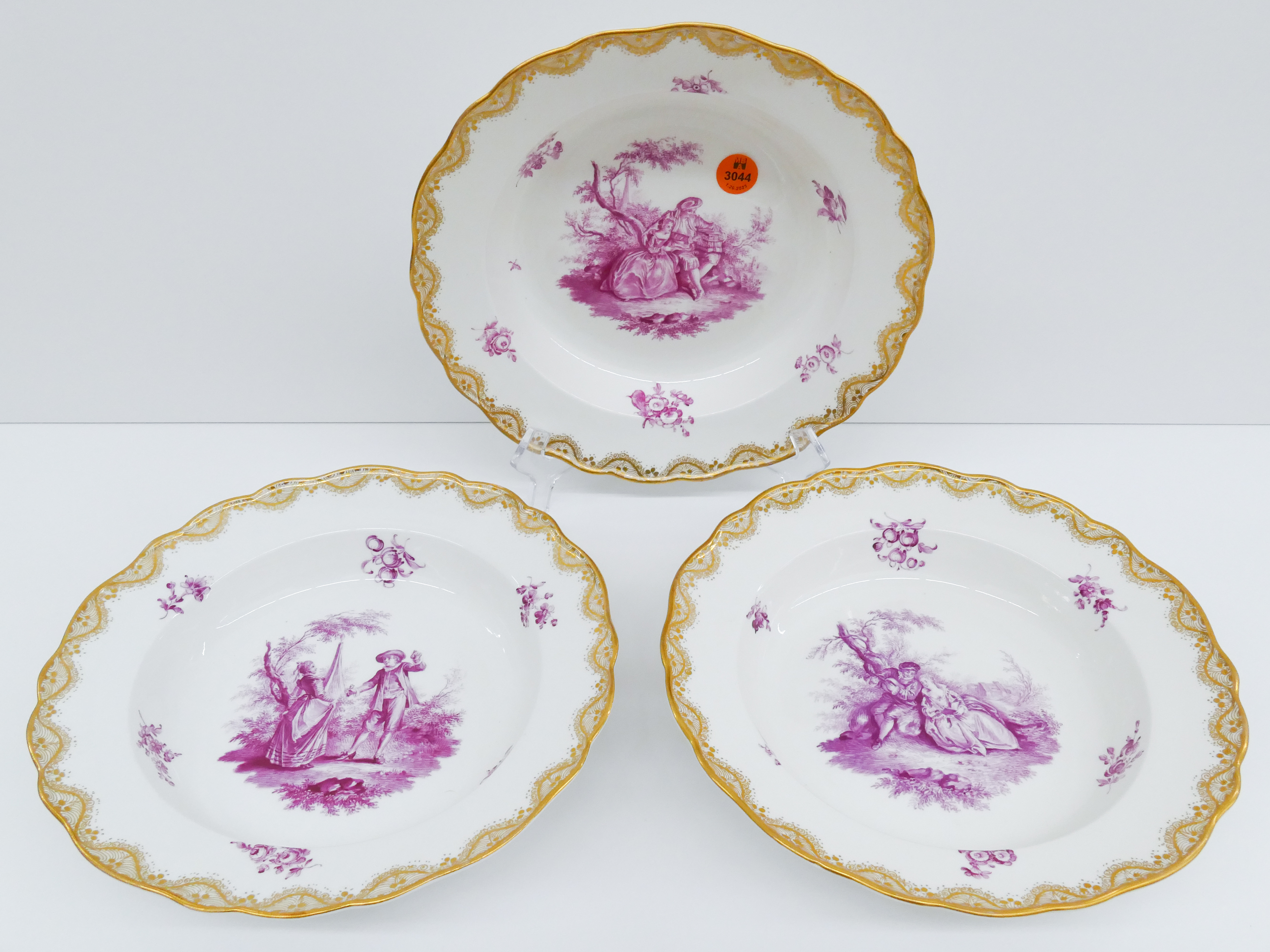 Appraisal: pc Meissen Pink Courting Scene Porcelain Soup Plates th Century