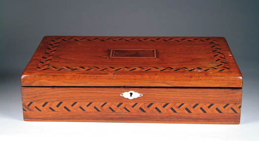 Appraisal: INLAID HINGED BOX The rectangular box made of walnut has