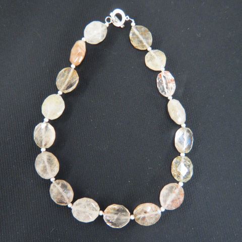 Appraisal: Rutilated Quartz Necklace gold natural striations faceted beads sterling spacers