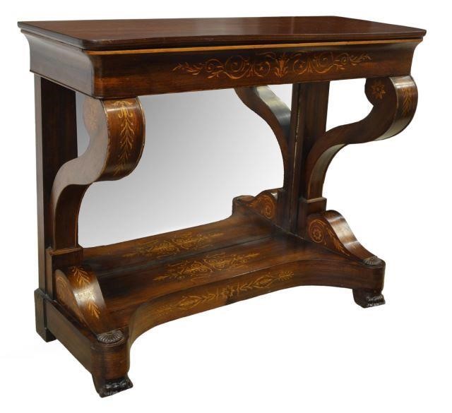 Appraisal: French Restoration rosewood console table first half th c ogee