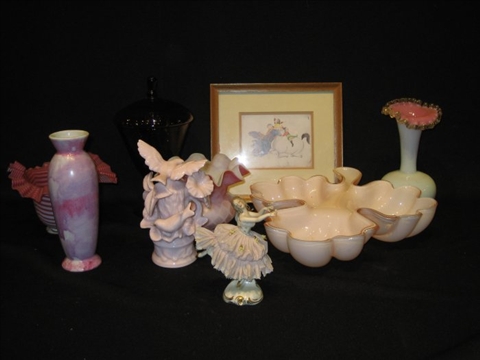 Appraisal: LOT PINK CERAMIC GLASS DECORATIVE ITEMS Including porcelain ballerina