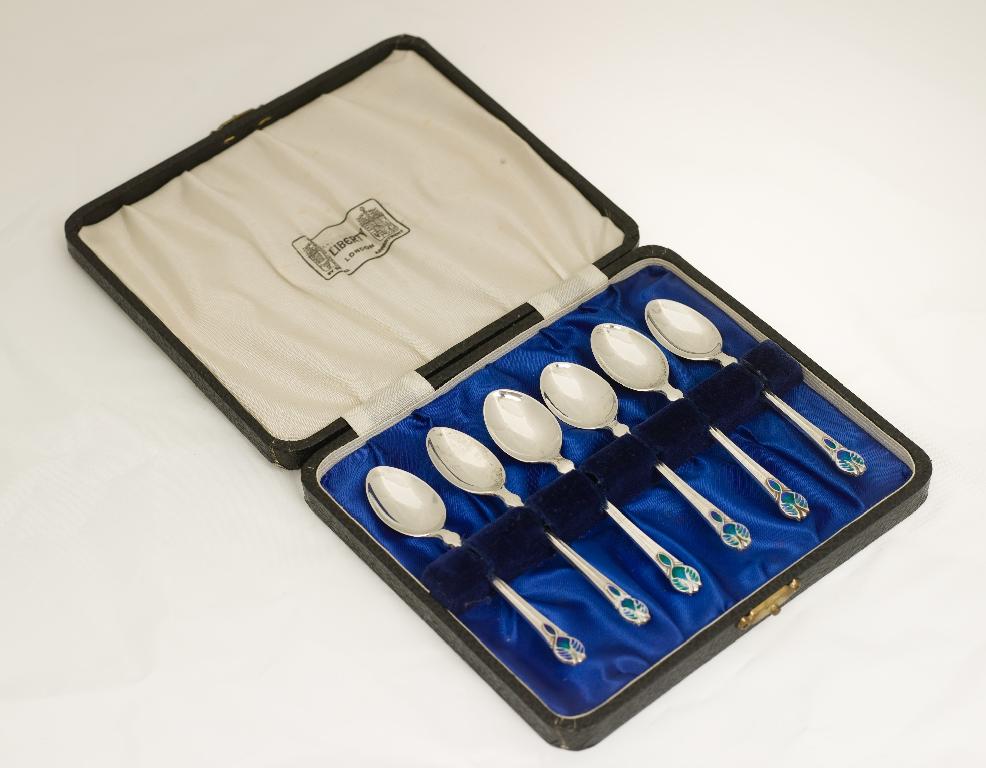 Appraisal: SET OF SIX LIBERTY CO SILVER AND ENAMEL COFFEE SPOONS