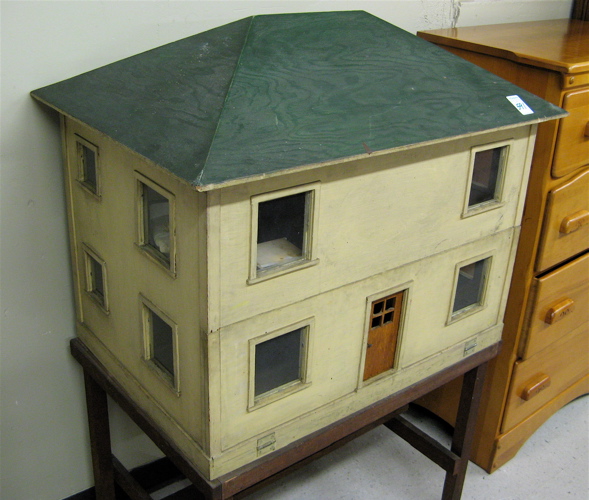 Appraisal: OLD DOLLHOUSE ON STAND American mid th century the -story