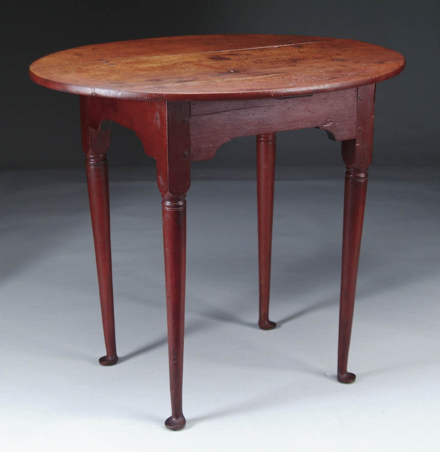 Appraisal: QUEEN ANNE OVAL TEA TABLE IN RED PAINT Three board