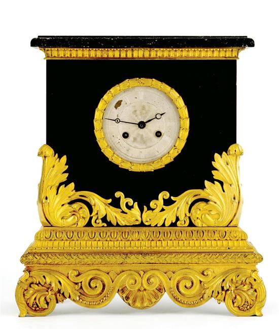 Appraisal: French marble and gilt-metal mantel clock circa rectangular molded marble