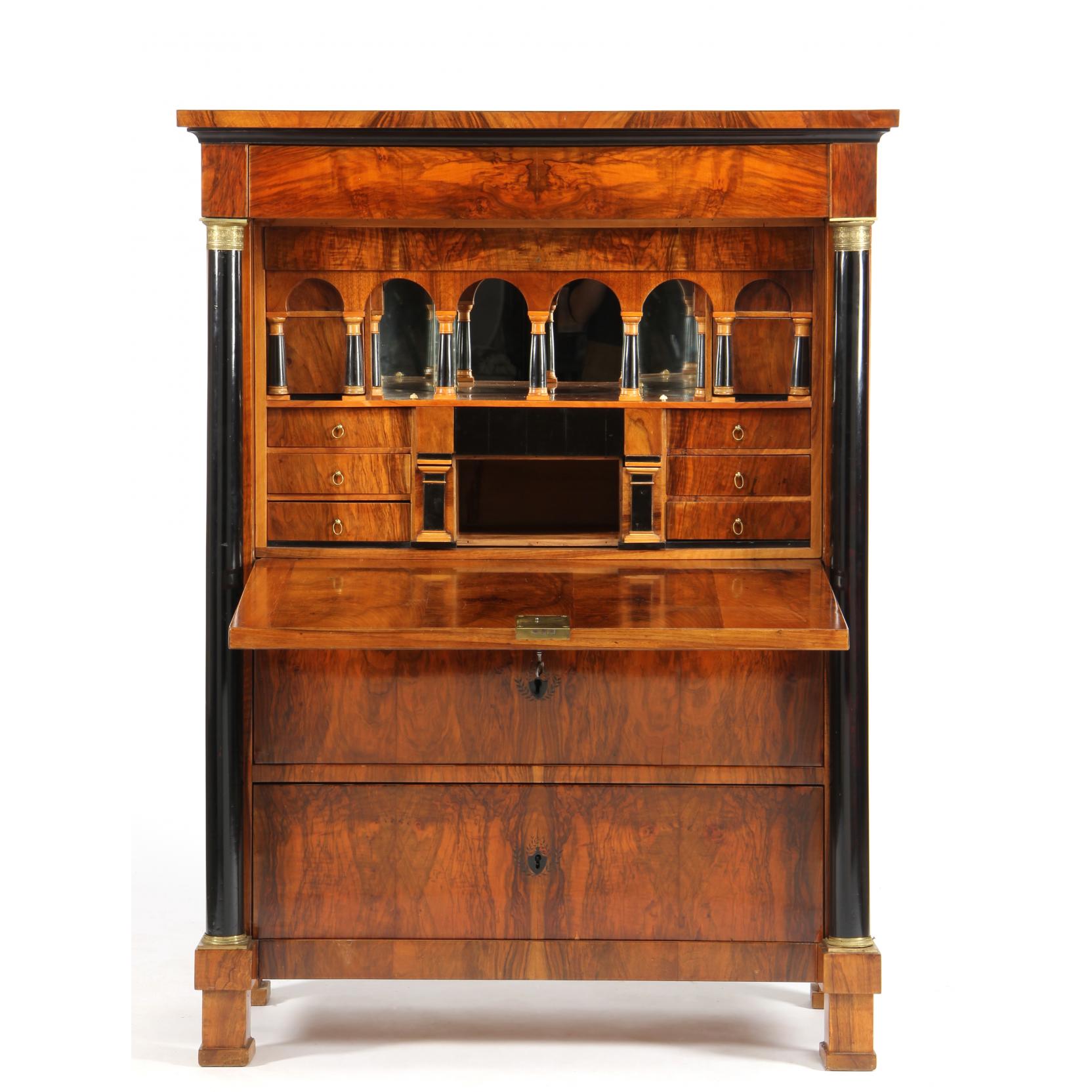 Appraisal: Biedermeier Figured Bookmatched Walnut Inlaid Secr taire Abattant probably Austrian