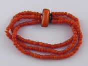 Appraisal: A three row coral bead bracelet beads approx - mm