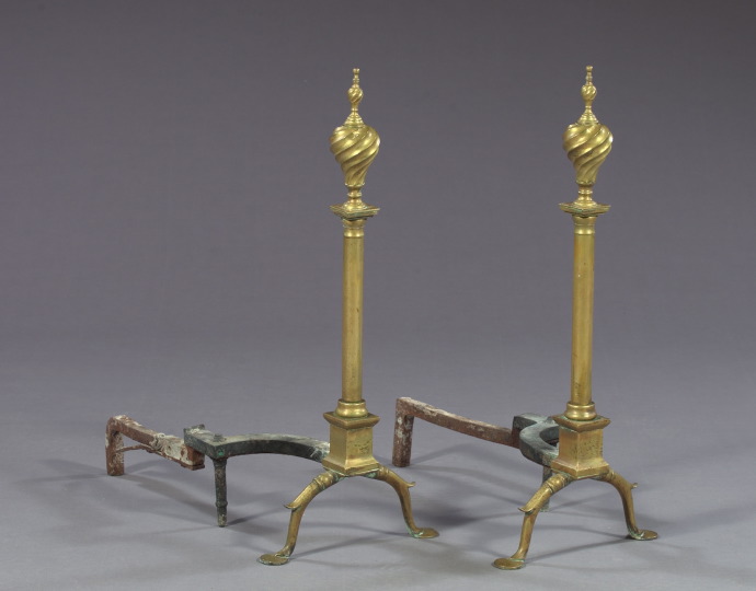 Appraisal: Good Pair of Federal Brass Andirons first quarter th century