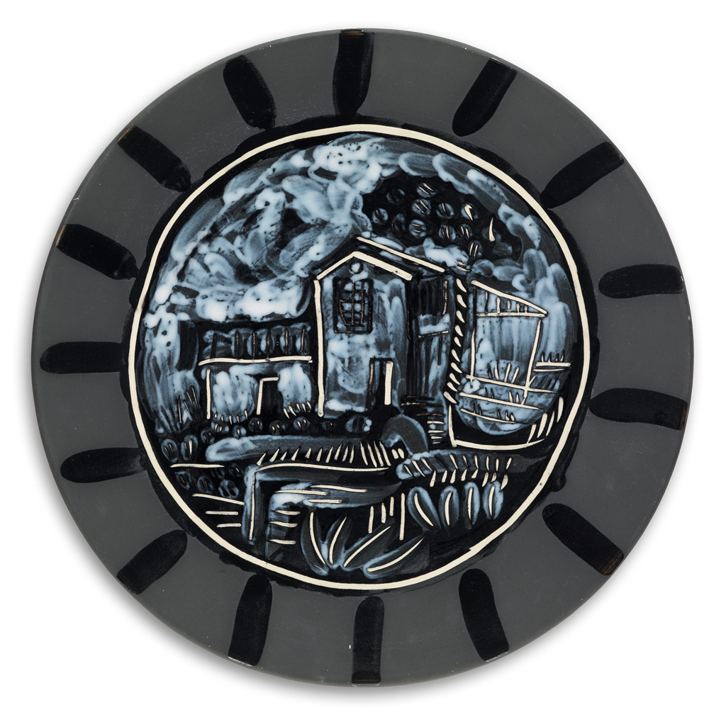 Appraisal: PABLO PICASSO Landscape Glazed terre de fa ence round dish