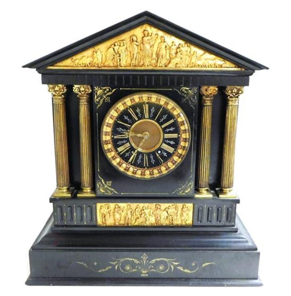 Appraisal: Impressive Tiffany Co French black slate mantel clock c classically