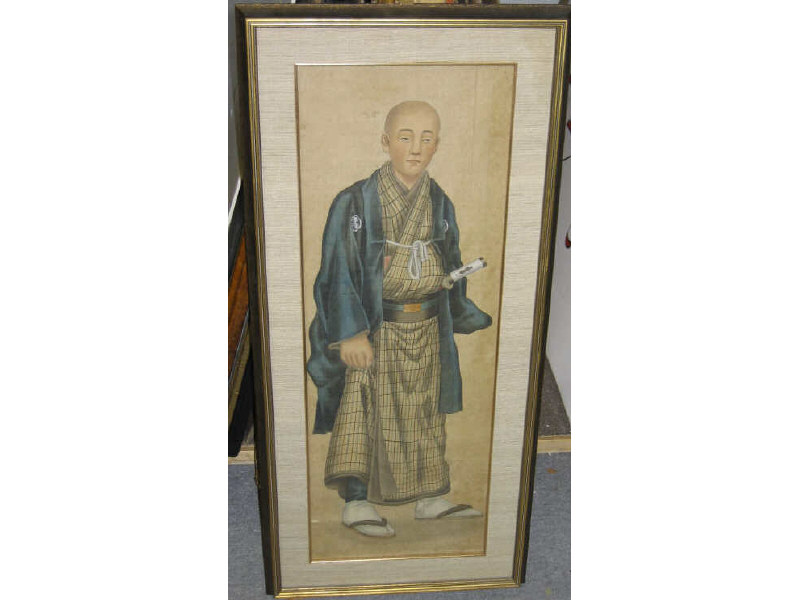 Appraisal: CHINESE SCHOOL Ancestral portrait watercolor on silk framed x inches