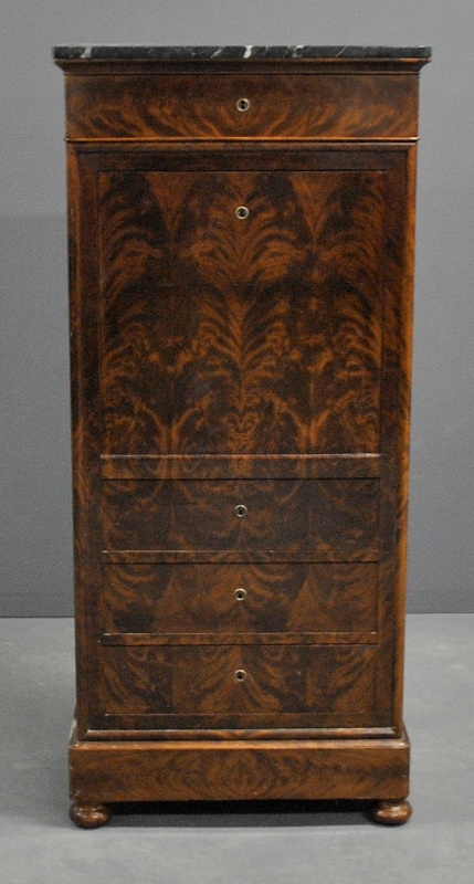 Appraisal: - Mahogany secretaire abbatant with marquetry inlaid interior th c