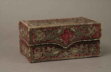 Appraisal: th Century-Style Embroidered Velvet-Covered Leather Box x in