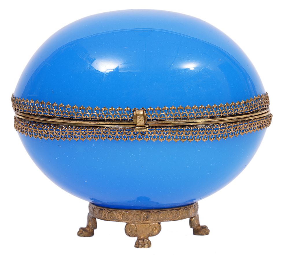 Appraisal: Large French Palais Royale Opaline Egg Form Box Large French