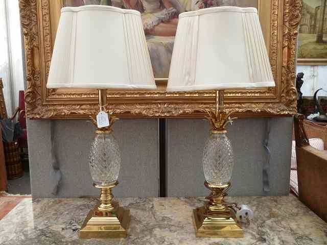 Appraisal: A PAIR OF GLASS AND BRASS MOUNTED TABLE LAMPS in