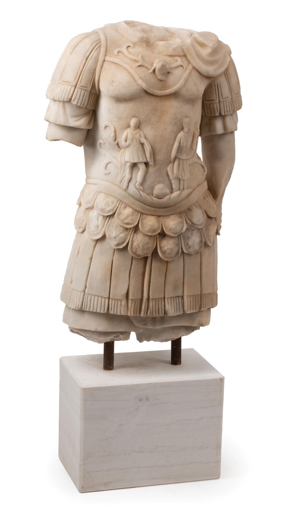 Appraisal: Carved White Marble Torso of a Cuirassed Man after a