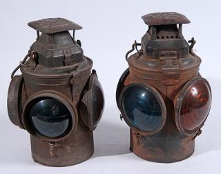 Appraisal: Pair of railroad signal lanterns all lenses good Pair of