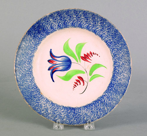 Appraisal: Blue spatter plate th c with tulip dia