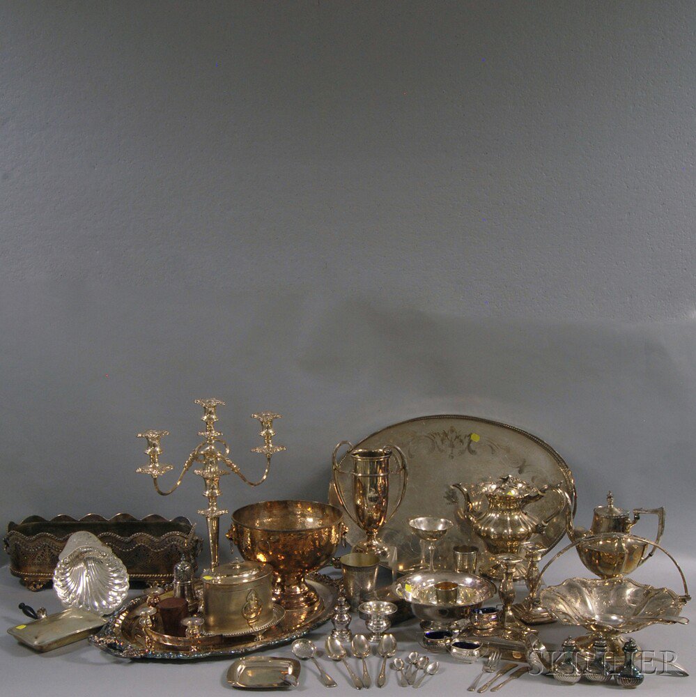 Appraisal: Extensive Group of Silver-plated Tableware including silent butlers teaware trays