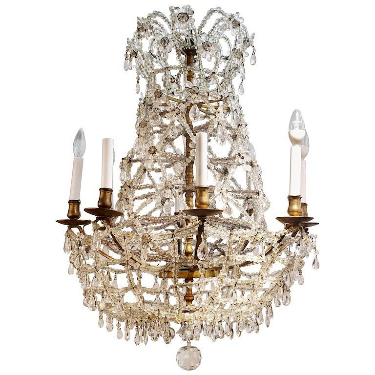 Appraisal: Austrian Brass Rock Crystal Chandelier Antique Austrian brass and rock