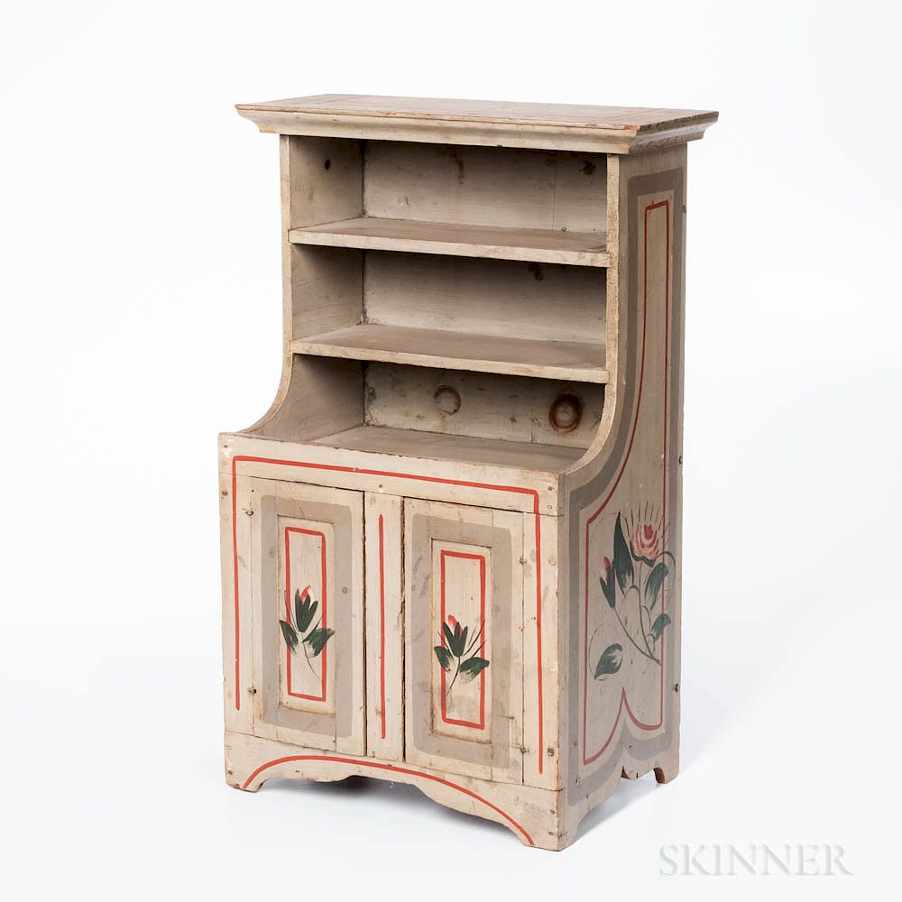 Appraisal: Miniature Paint-decorated Cupboard Miniature Paint-decorated Cupboard America late th century