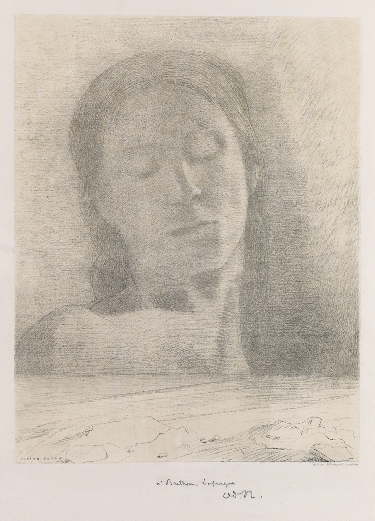 Appraisal: ODILON REDON Yeux Clos Lithograph printed in grayish violet black