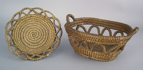 Appraisal: Two Pennsylvania rye straw baskets late th c with openwork