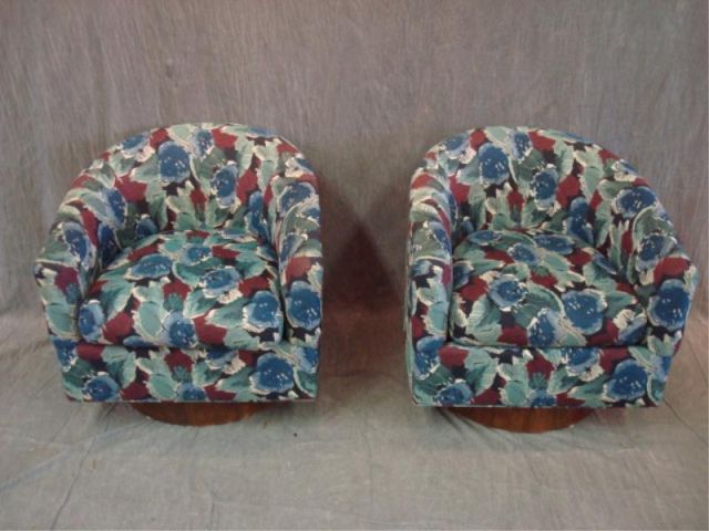 Appraisal: Pair Baughmen style Mid Century swivel chairs Floral fabric excellent