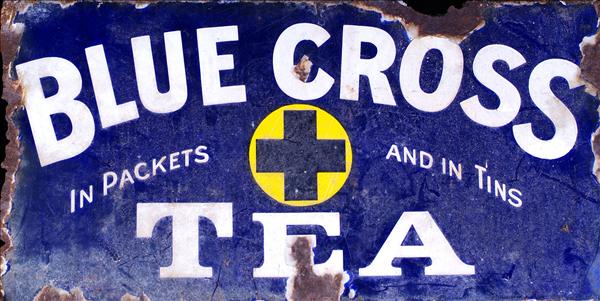 Appraisal: An enamel wall sign 'Blue Cross Tea' of right-angle double-sided