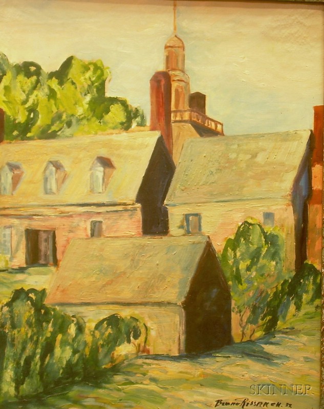 Appraisal: Framed Oil on Masonite Landscape with Church inscribed Bruno Rissanen