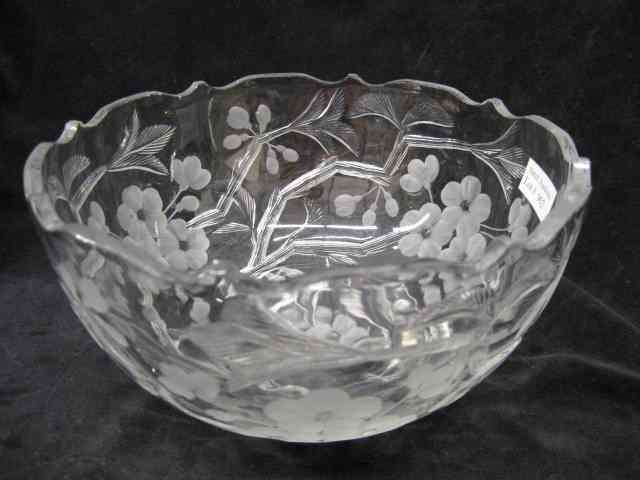 Appraisal: Libbey Intaglio Cut Glass Bowl scarce flowering vine design signed