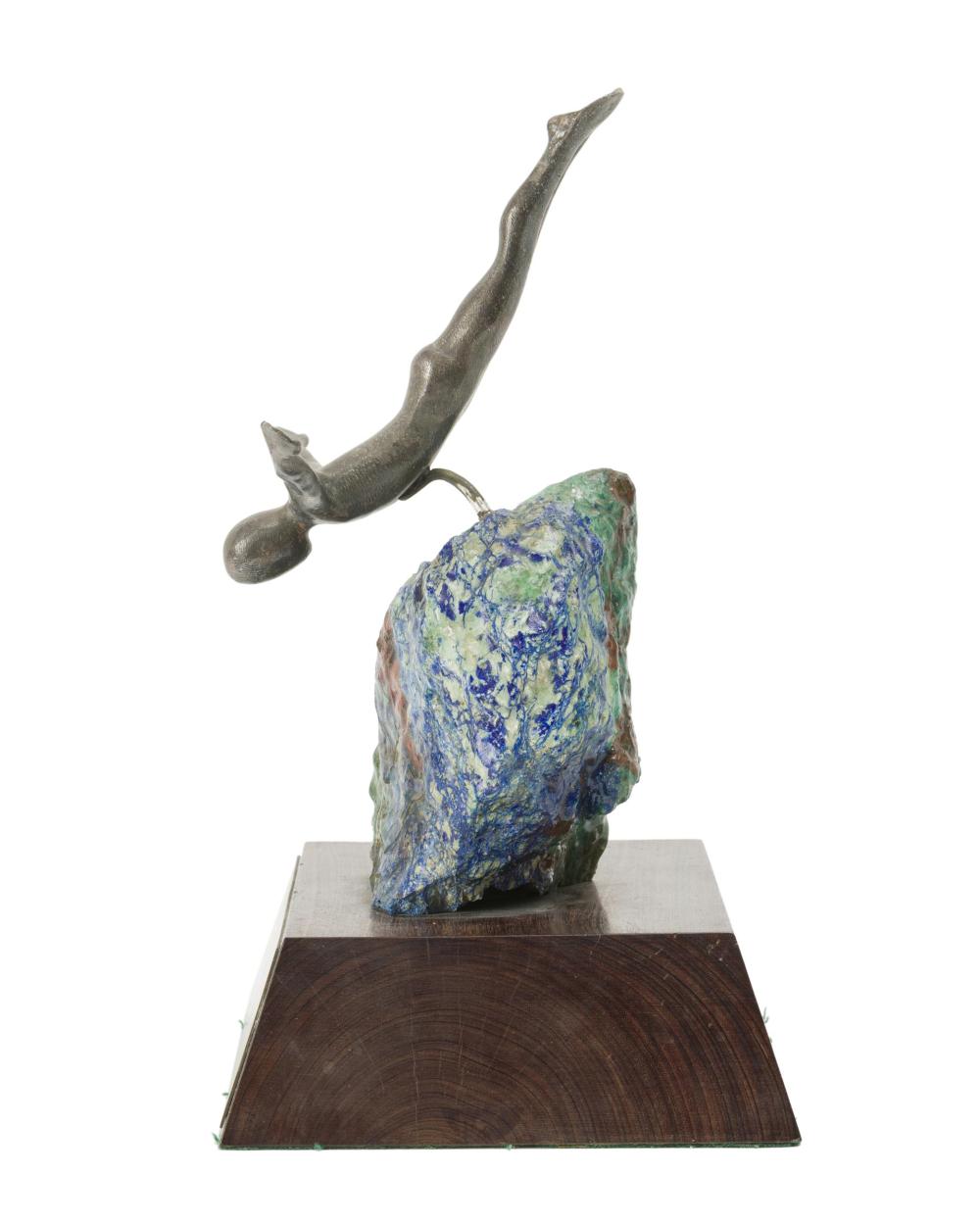 Appraisal: A Los Castillo silver and azure-malachite diving trophy Mid- th