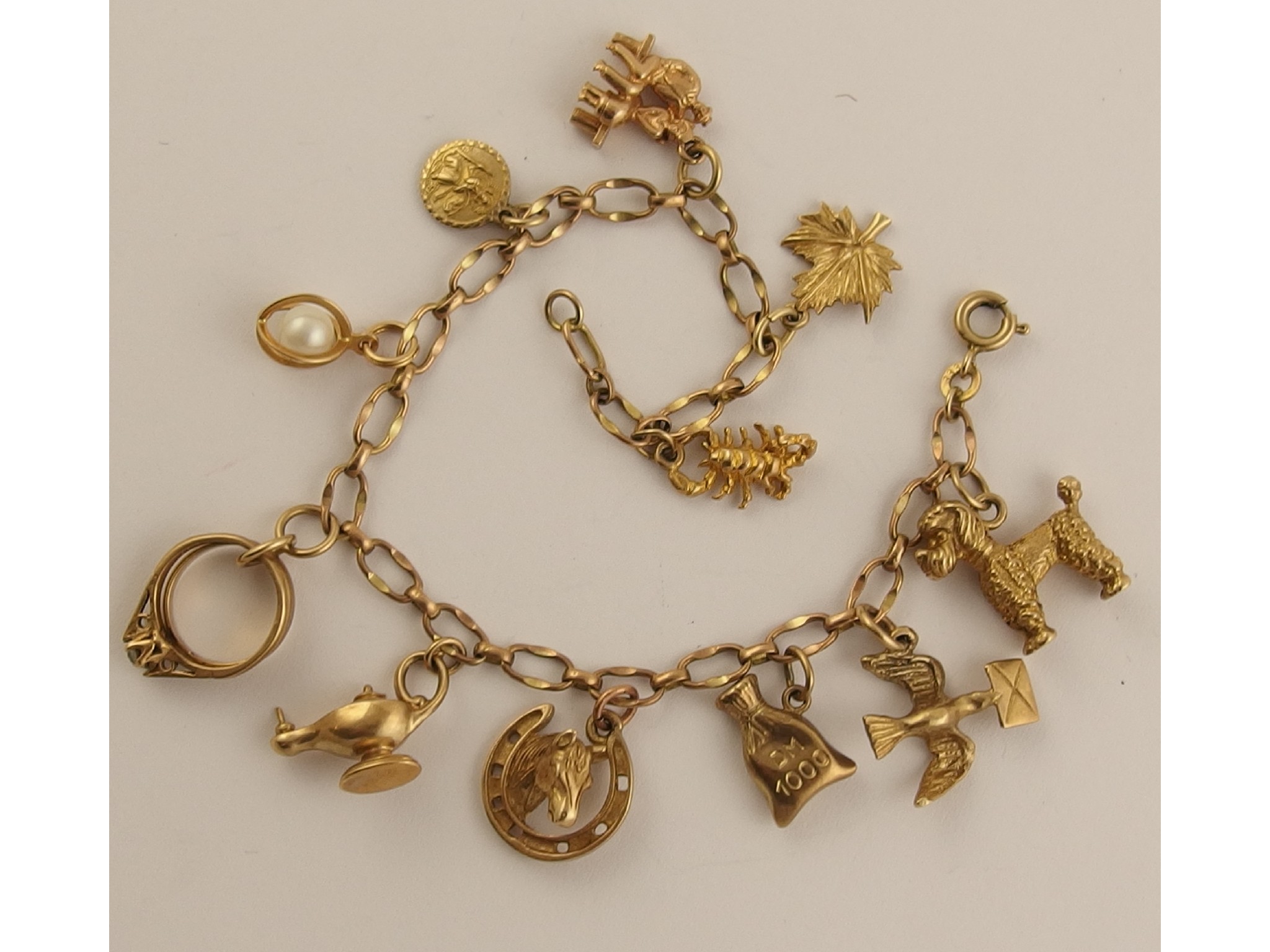 Appraisal: A fancy chained bracelet stamped with a collection of attached